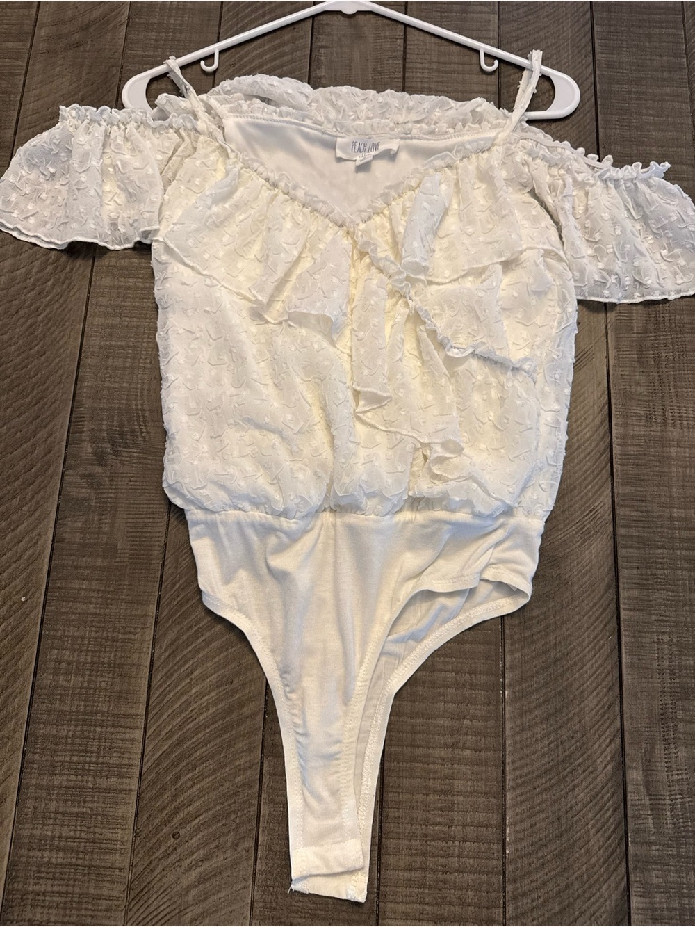 Peach Love California White Off-Shoulder Ruffle Bodysuit
